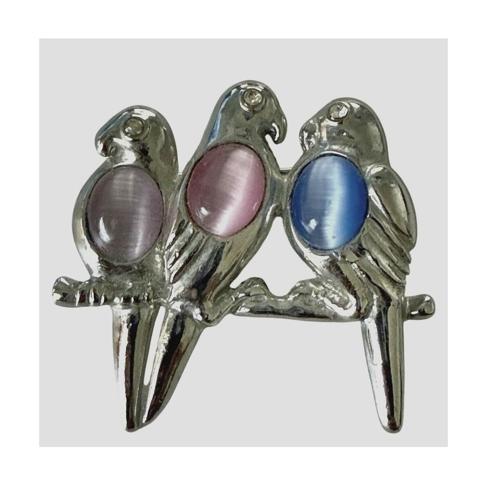 Vintage Bird Brooch Sz OS Silver Tone Jelly Belly Moonglow Pin Grandmacore